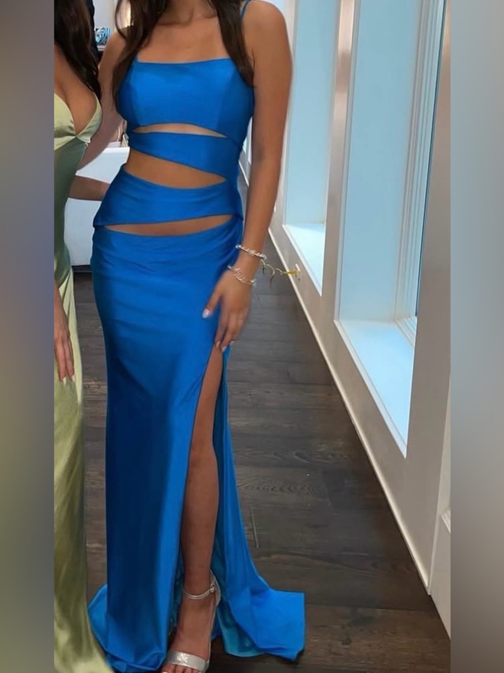 Blue Cutout Satin Evening Dress